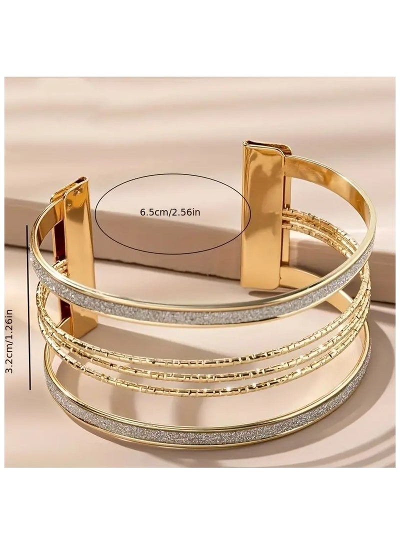 Goolsky 1pc Multi Layers Open Bangle Bracelet Vintage Style Metal Hand Bangle Jewelry Accessory - Image 4