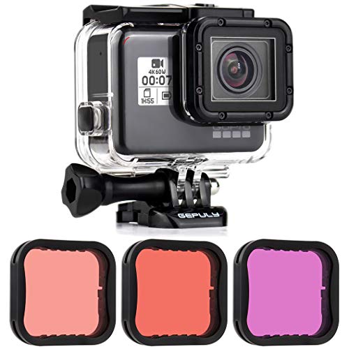 GEPULY Waterproof Housing Case with Dive Filter for GoPro Hero 7 6 5 Black, Hero (2018) Camera - 45 Meters Underwater Photography - with Red, Light Red and Magenta Filters - Image 1