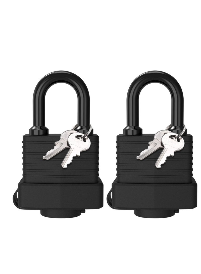 Security Padlock, 2 Piece Set with 4 Keys Waterproof Padlock Heavy-duty Cut-proof Security Lock Rubber Padlock for Gym Lockers, Garages, Fences, Sheds, Patios, Outdoors and Indoors (black) - Image 1