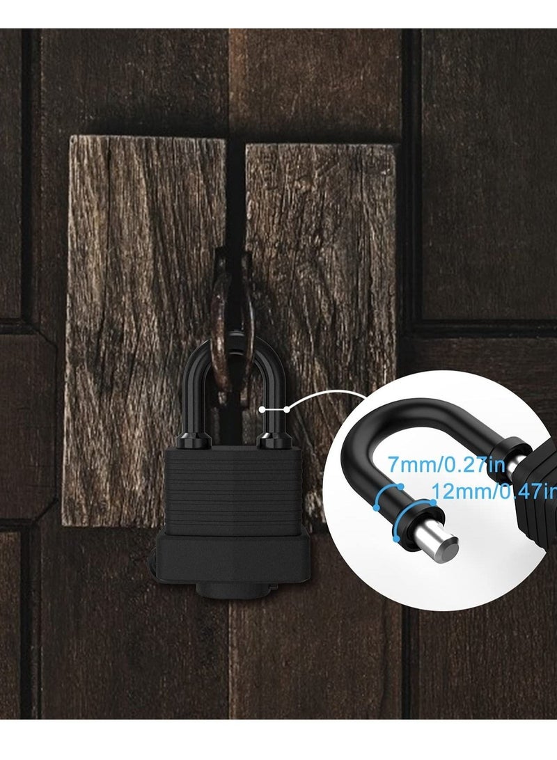 Security Padlock, 2 Piece Set with 4 Keys Waterproof Padlock Heavy-duty Cut-proof Security Lock Rubber Padlock for Gym Lockers, Garages, Fences, Sheds, Patios, Outdoors and Indoors (black) - Image 2