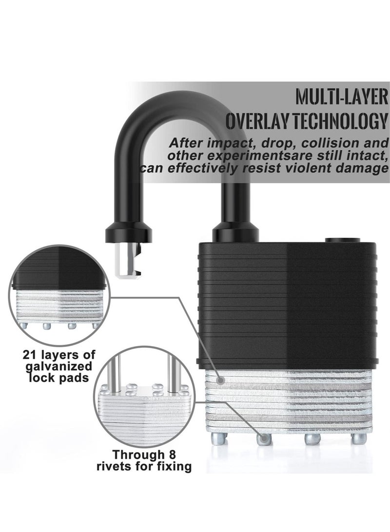 Security Padlock, 2 Piece Set with 4 Keys Waterproof Padlock Heavy-duty Cut-proof Security Lock Rubber Padlock for Gym Lockers, Garages, Fences, Sheds, Patios, Outdoors and Indoors (black) - Image 3