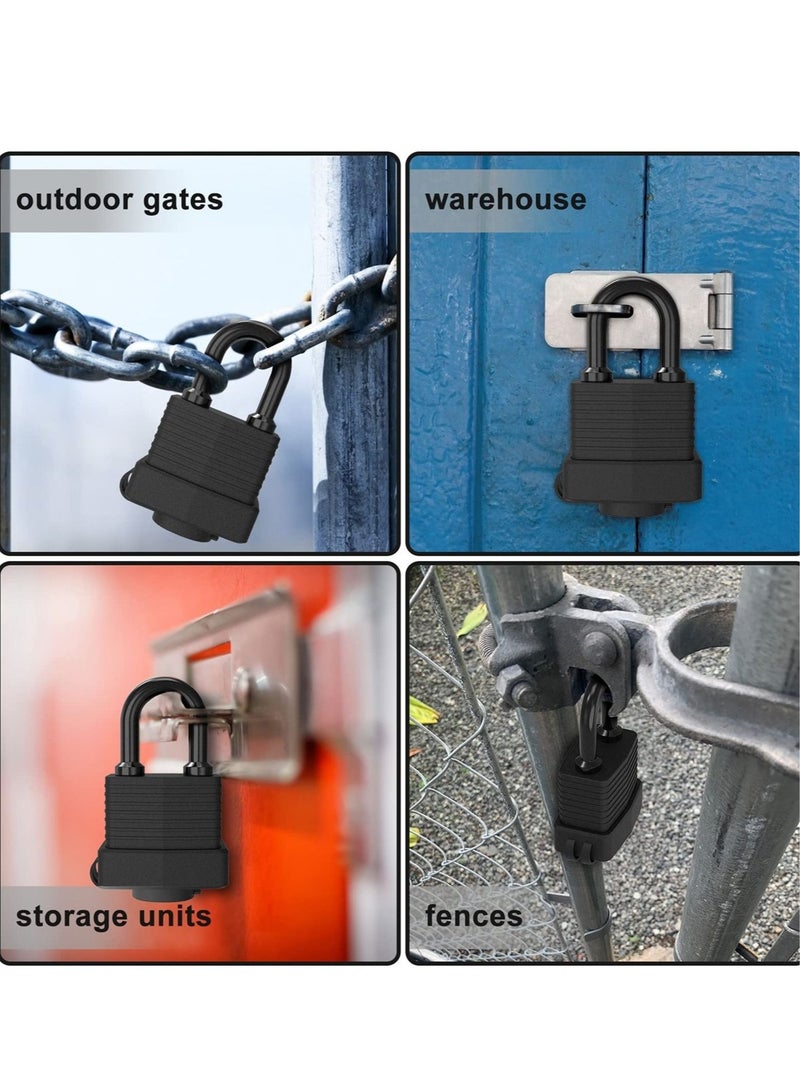 Security Padlock, 2 Piece Set with 4 Keys Waterproof Padlock Heavy-duty Cut-proof Security Lock Rubber Padlock for Gym Lockers, Garages, Fences, Sheds, Patios, Outdoors and Indoors (black) - Image 4