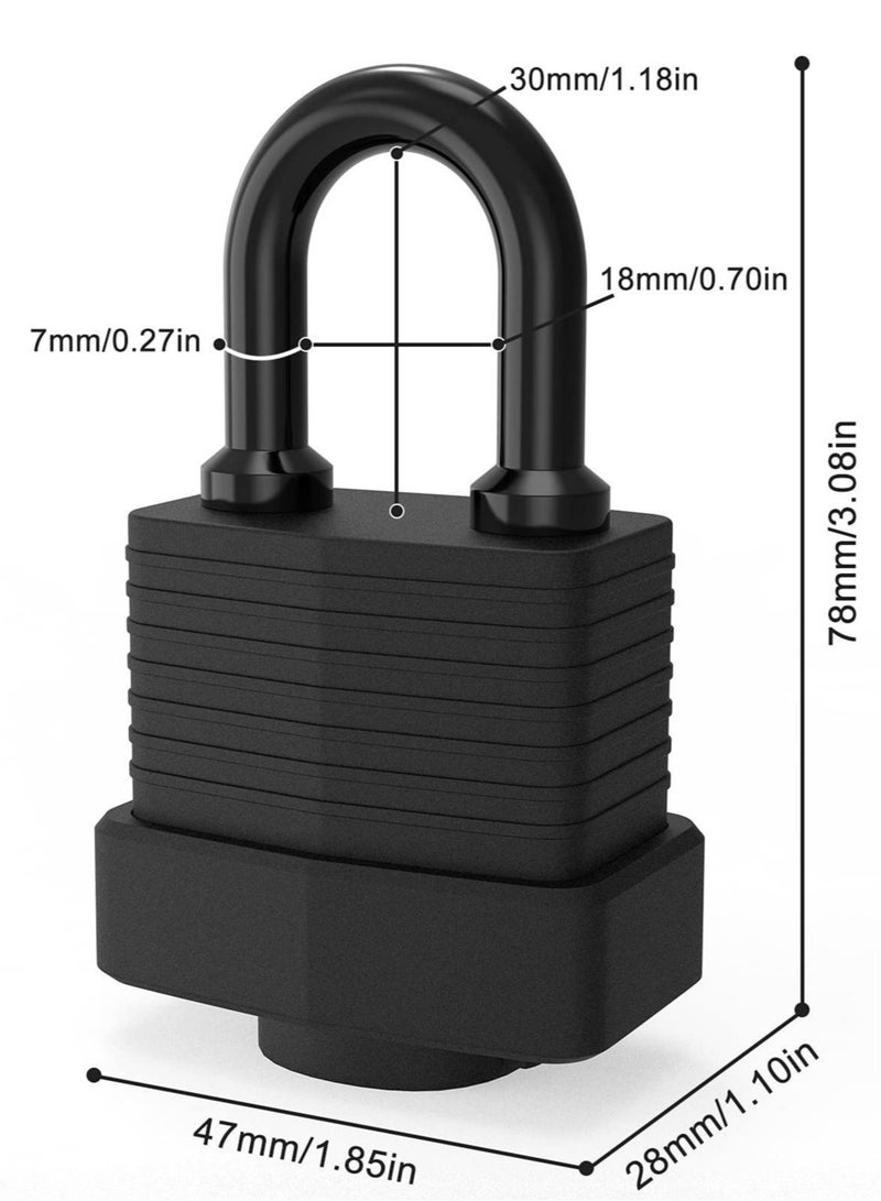 Security Padlock, 2 Piece Set with 4 Keys Waterproof Padlock Heavy-duty Cut-proof Security Lock Rubber Padlock for Gym Lockers, Garages, Fences, Sheds, Patios, Outdoors and Indoors (black) - Image 5