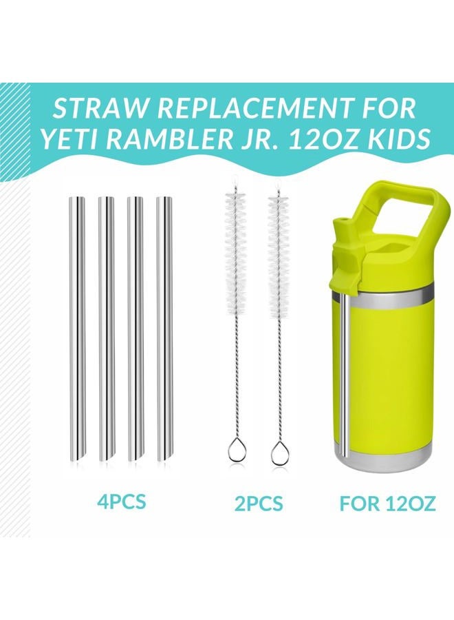 YINORD 4PCS Replacement Metal Straw for YETI Rambler Jr. 12OZ Kids Water Bottle, Reusable Stainless Steel Replacement Straws with 2PCS Cleaning Brushes Compatible with YETI Rambler Jr. 12OZ Kids Bottle - Image 2
