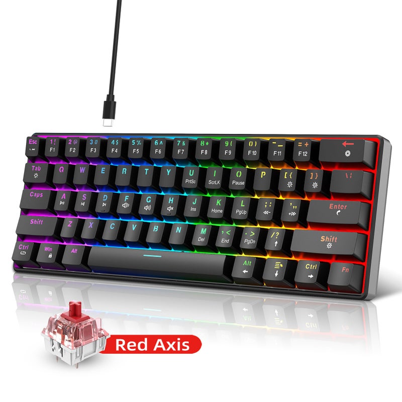 61-Key Wired Mechanical Keyboard with Red Switch RGB Backlit Portable for Gaming Office - Image 2