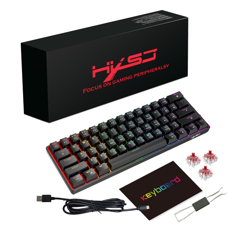 61-Key Wired Mechanical Keyboard with Red Switch RGB Backlit Portable for Gaming Office - Image 1