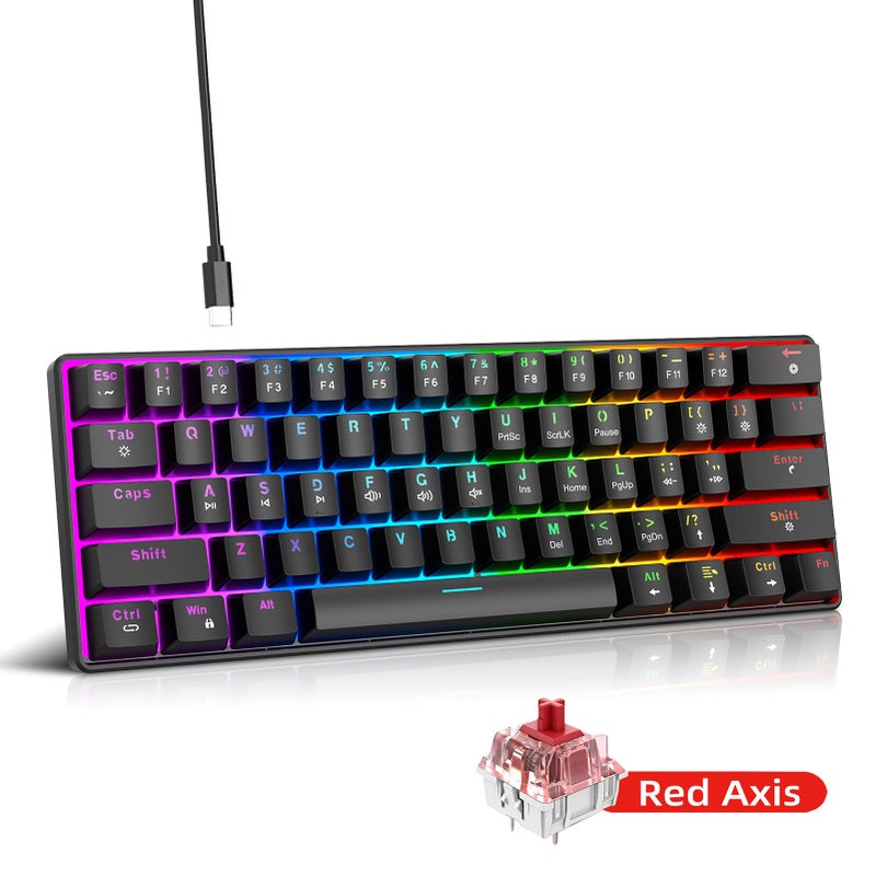61-Key Wired Mechanical Keyboard with Red Switch RGB Backlit Portable for Gaming Office - Image 3