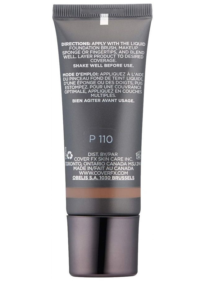COVER FX Natural Finish Foundation: Water-based Foundation that Delivers 12-hour Coverage and Natural, Second-Skin Finish with Powerful Antioxidant Protection - P110, 1 fl. oz. 