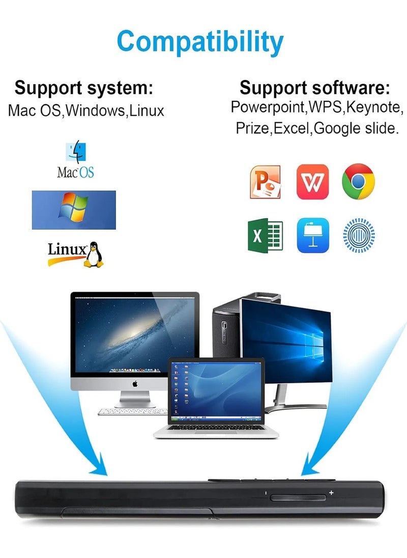 تشو داي - جهاز تحكم عن بعد لاسلكي لعروض التقديم، تردد 2.4 جيجاهرتز ومستقبل USB ومؤشر ليزري أحمر ويعمل بنطاق 15 متر ويضم 6 أزرار وتحكم سهل بعرض الشرائح ومؤشر للبطارية كما أنه متوافق مع جهاز الكمبيوتر أسود - Image 1