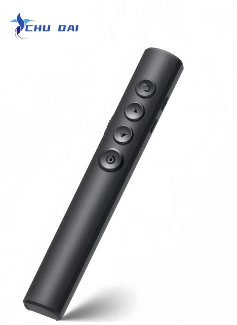 Wireless Presentation Remote, 2.4 GHz, USB-Receiver, Red Laser Pointer, 15-Meter Operating Range, 6 Buttons, Intuitive Slideshow Control, Battery Indicator, PC Black