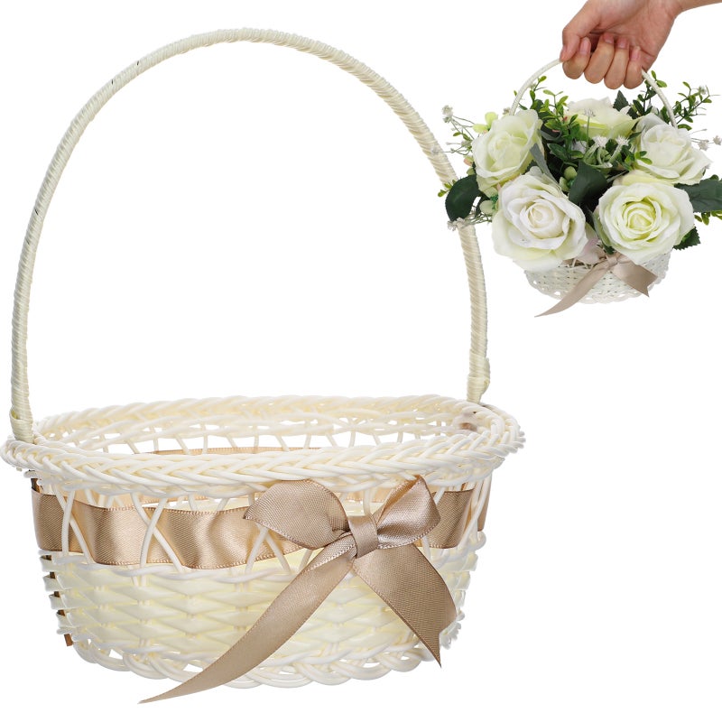 Wedding Flower Girl Basket Handmade Basket With Handle For Wedding Flower Girl 8.25x7 Inch - Image 3