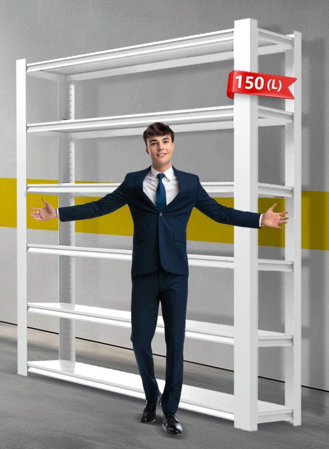 وحدة رفوف معدنية من 6 طوابق 183 × 150 × 40 سم، رف تخزين قابل للتعديل مع سعة تحميل عالية، أرفف مرآب شديدة التحمل للطابق السفلي والمطبخ والمخزن وغرفة المعيشة والمستودع، أبيض - Image 1