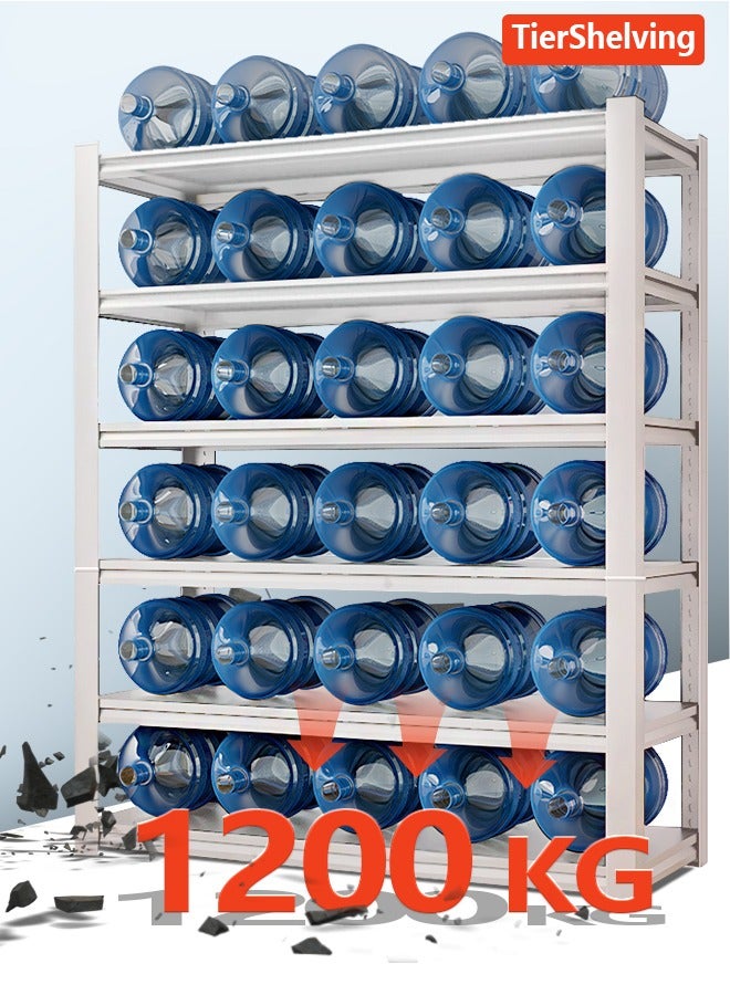 وحدة رفوف معدنية من 6 طوابق 183 × 150 × 40 سم، رف تخزين قابل للتعديل مع سعة تحميل عالية، أرفف مرآب شديدة التحمل للطابق السفلي والمطبخ والمخزن وغرفة المعيشة والمستودع، أبيض - Image 3