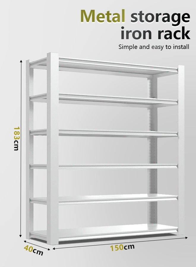 وحدة رفوف معدنية من 6 طوابق 183 × 150 × 40 سم، رف تخزين قابل للتعديل مع سعة تحميل عالية، أرفف مرآب شديدة التحمل للطابق السفلي والمطبخ والمخزن وغرفة المعيشة والمستودع، أبيض - Image 2