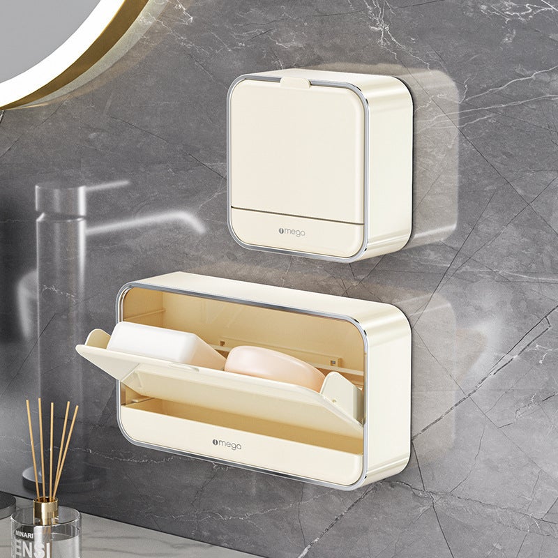 Wall-Mounted Soap Holder Waterproof Plastic Drainable Design - Adhesive Suction Cups Covered Top for Bathroom Organization - Image 3