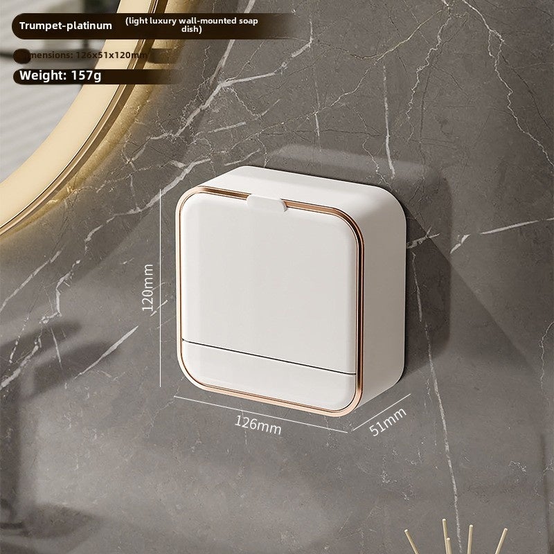 Wall-Mounted Soap Holder Waterproof Plastic Drainable Design - Adhesive Suction Cups Covered Top for Bathroom Organization - Image 1
