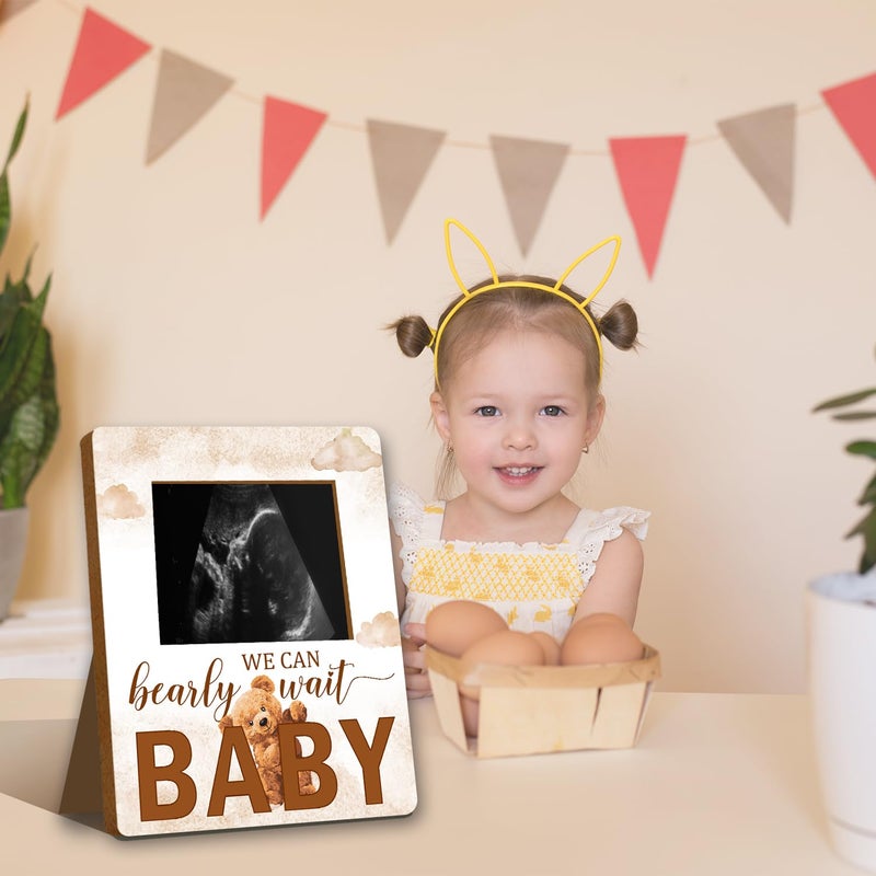 ALodr Bear Baby Shower Decorations, Baby Shower Sign Picture Frame, Cute Bear Shower Gender Reveal, Pregnancy Milestone Keepsake, Pregnancy Announcement Sonogram Photo Frames,Brown - Image 5