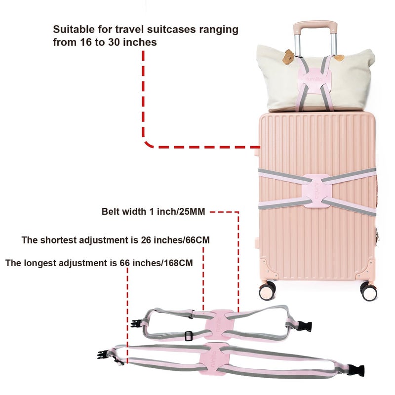 RUMILLA Luggage Straps for Suitcases, Travel Accessories to Connect Two Suitcase, Add A Bag Luggage Strap for Carry On Luggages Adjustable Buckle Belt (Grey/Pink-1pcs) - Image 3