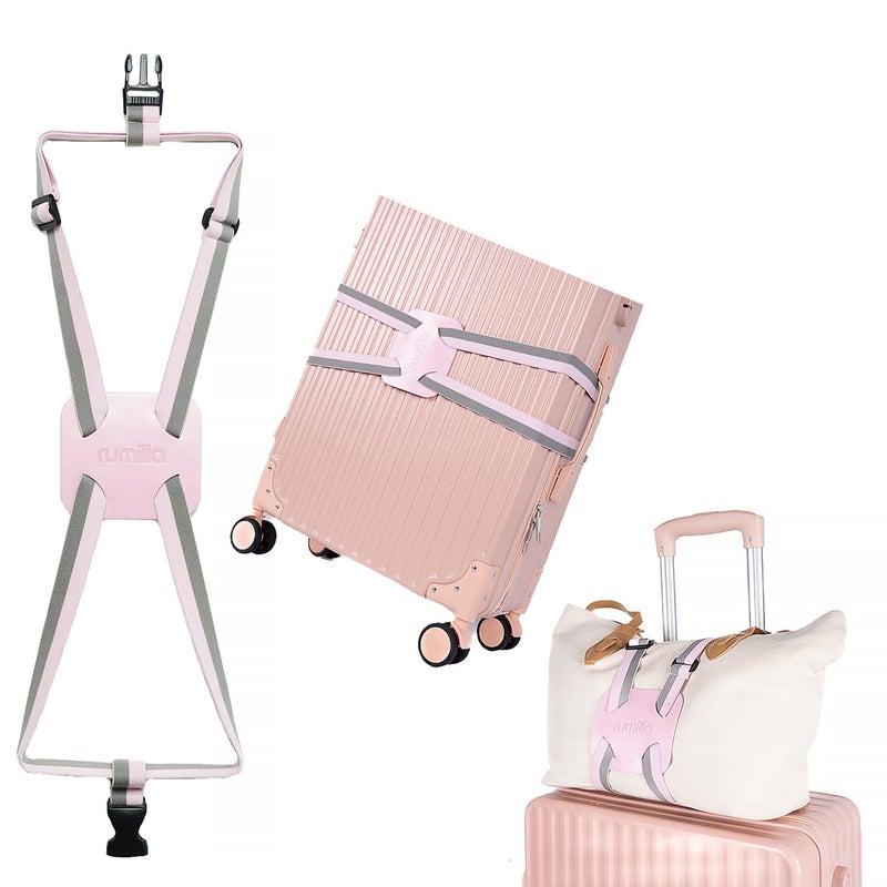 RUMILLA Luggage Straps for Suitcases, Travel Accessories to Connect Two Suitcase, Add A Bag Luggage Strap for Carry On Luggages Adjustable Buckle Belt (Grey/Pink-1pcs) - Image 1