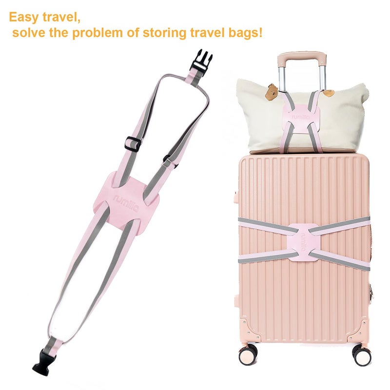 RUMILLA Luggage Straps for Suitcases, Travel Accessories to Connect Two Suitcase, Add A Bag Luggage Strap for Carry On Luggages Adjustable Buckle Belt (Grey/Pink-1pcs) - Image 4