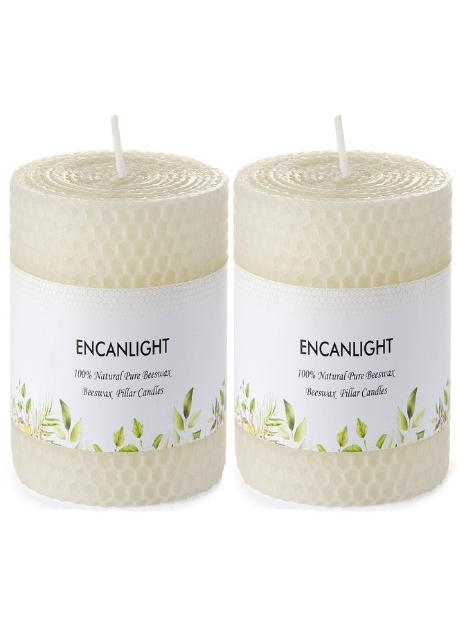 ENCANLIGHT White Roll 2packs Bee swaxs Pillar Candles,Honeycamb Pillar Candle Set of 2 - Dripless and Smokeless,Approx 30 Hours Hurn for Home Decor,Party Wedding, Dinner - Image 1