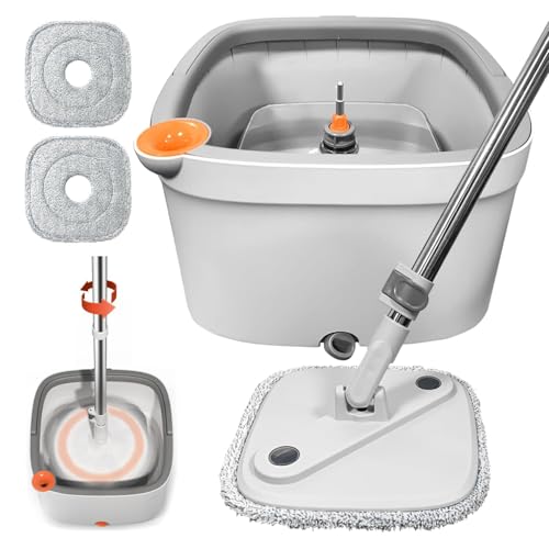 Tikaa Atok Spin Mop and Bucket with M16 Self Separation Dirty and Clean Water System with 2Pads Self Wringing 360 Rotating Clean MopHead and Bucket Set for Hardwood Tile Marble Floors MopGrey - Image 2