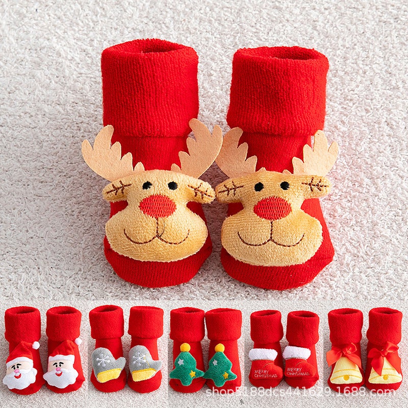 Cartoon Doll Christmas Socks Baby Socks Thickened Terry Mid-Calf Cotton Socks Baby Red Socks Non-Slip Dispensing Floor Socks - Image 2