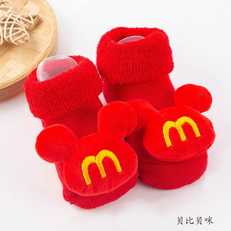 Cartoon Doll Christmas Socks Baby Socks Thickened Terry Mid-Calf Cotton Socks Baby Red Socks Non-Slip Dispensing Floor Socks - Image 1