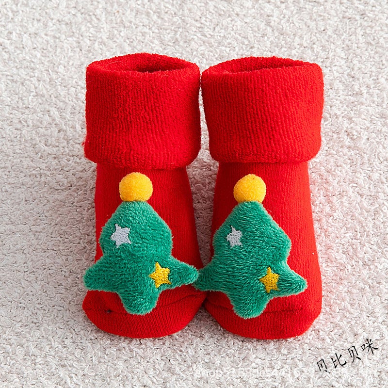 Cartoon Doll Christmas Socks Baby Socks Thickened Terry Mid-Calf Cotton Socks Baby Red Socks Non-Slip Dispensing Floor Socks - Image 3