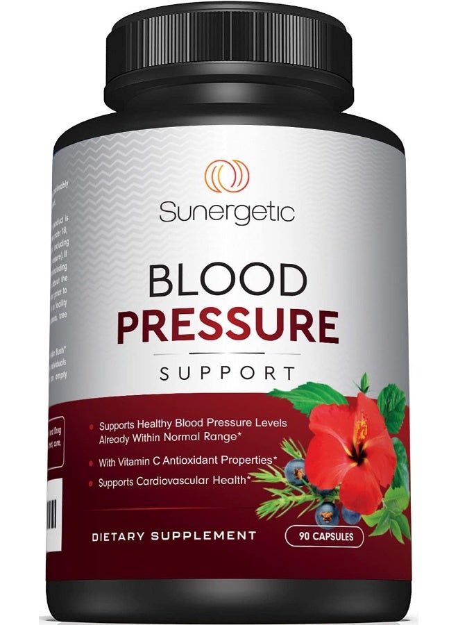 Sunergetic Premium Blood Pressure Support Supplement with Garlic, Hawthorn & Hibiscus - 90 Capsules - Image 1