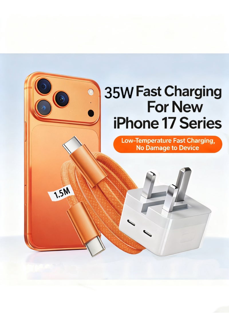 إكس ليفيل موصل USB-C، محول طاقة سريع بمنفذ USB-C مزدوج بقوة 35 واط، متوافق مع iPhone 17/17 Air/17 Pro/17 Pro Max/16/16 Pro/16 Pro Max/15/15 Pro Max/Samsung/Pad/Speaker/AirPods/iPad/Huawei/Xiaomi/Vivo/Oppo وغيرها. - Image 1