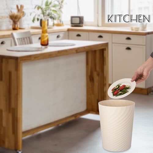 UUJOLY Plastic Small Trash Can Wastebasket, Garbage Container Basket for Bathrooms, Laundry Room, Kitchens, Offices, Kids Rooms, Dorms, (Beige, 1.8 Gallon) - Image 5