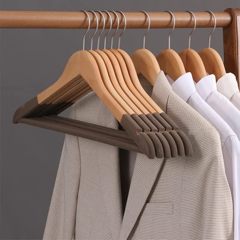 GREEYA Cloth Hanger – Greeya Wooden Cloth Hangers with Non-Slip Velvet Grip and 360 Degree Swivel Chrome Hook - Hangers for Wardrobe and Cupboard - Set of (30) - Image 1