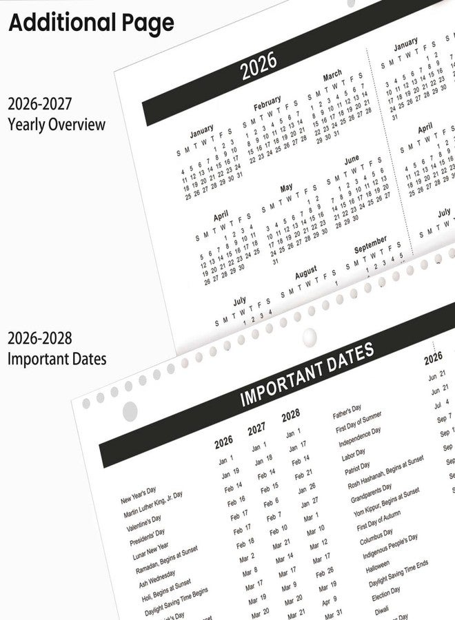 Feteulo Calendar 2026-2027 - Wall Calendar 2026-2027, 8.5" x 11", 18 Month from Jul. 2026 to Dec. 2027, 3-Hole Punched Binder Calendar with Memo Pages, Twin-Wire Binding, Holidays, For Desk or Wall, Black - Image 5