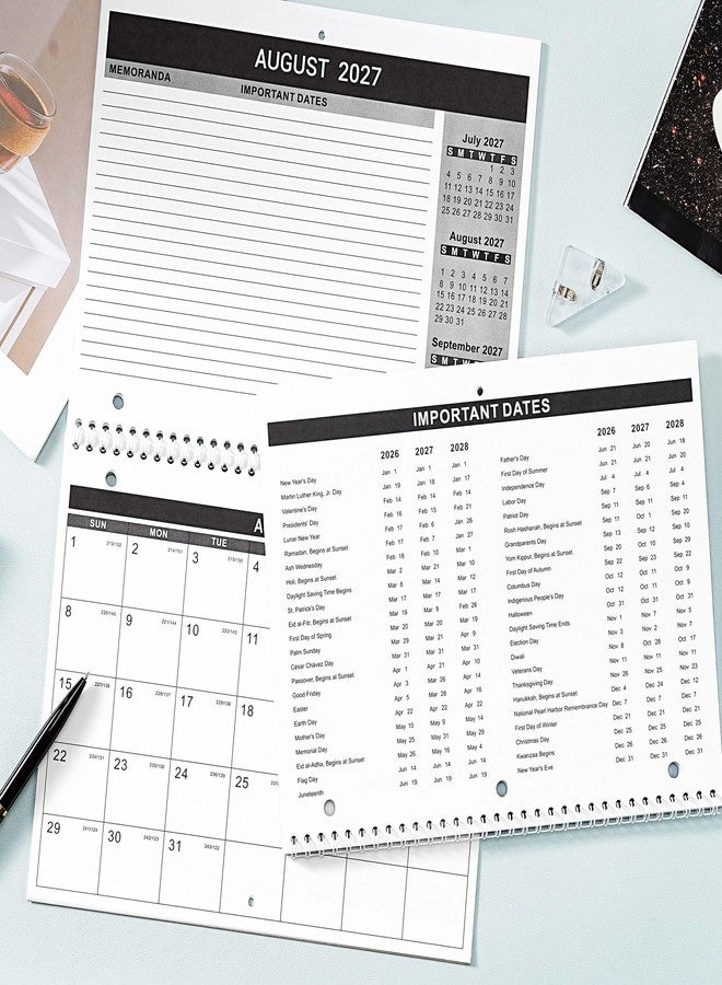 Feteulo Calendar 2026-2027 - Wall Calendar 2026-2027, 8.5" x 11", 18 Month from Jul. 2026 to Dec. 2027, 3-Hole Punched Binder Calendar with Memo Pages, Twin-Wire Binding, Holidays, For Desk or Wall, Black - Image 2