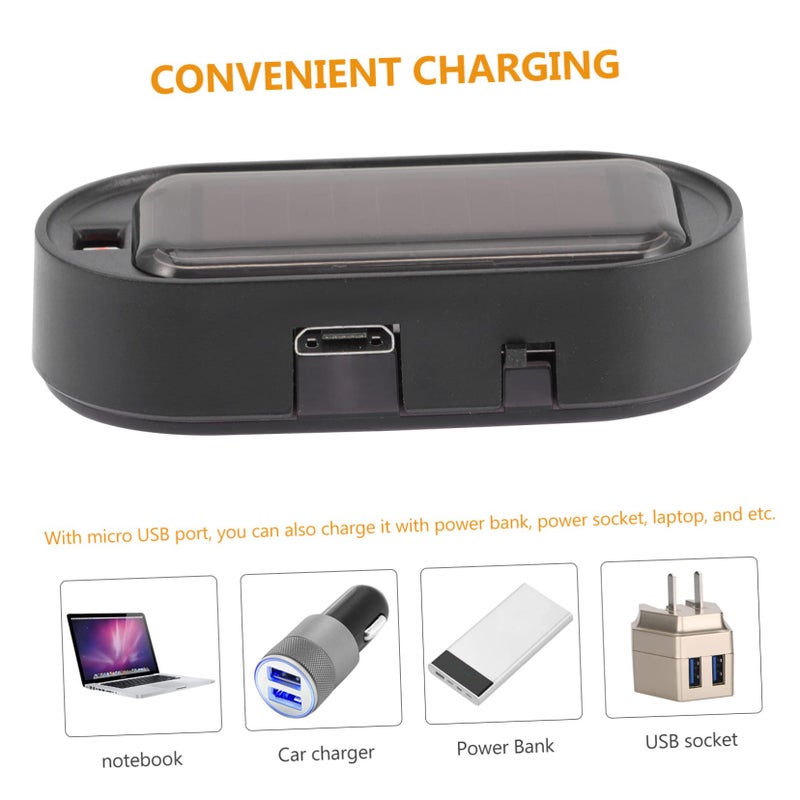 قطعتان من أضواء تحذير سرقة السيارات بالطاقة الشمسية مع شحن USB وتركيب لاصق سهل - Image 5
