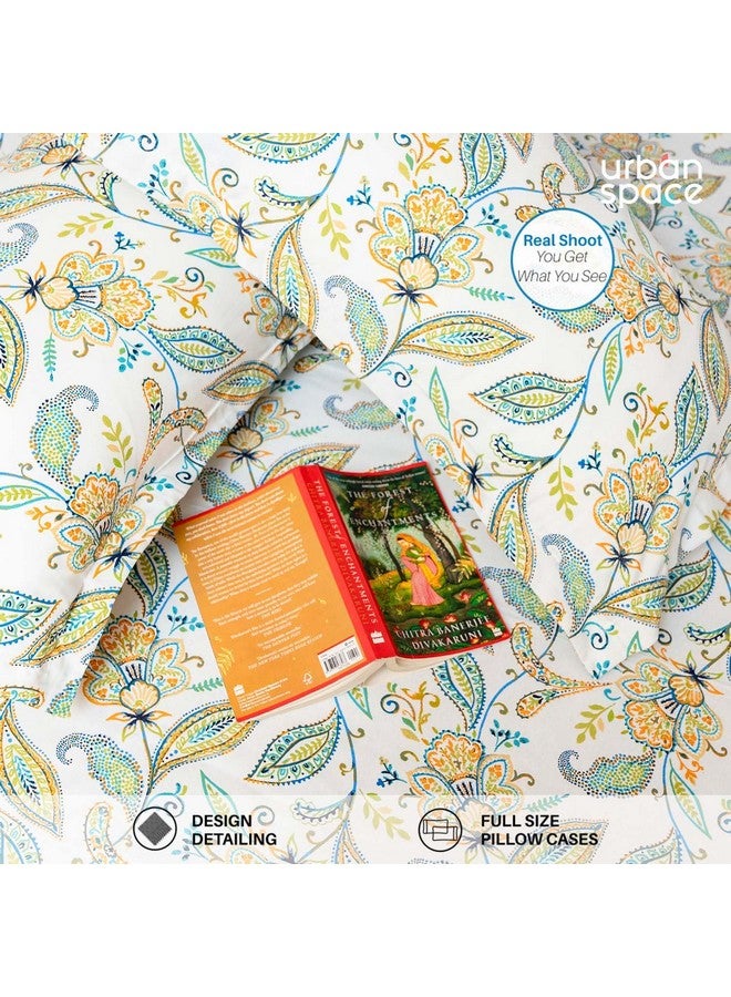 Urban Space ملاءة سرير قطنية مزخرفة من أوربان سبيس سيرين 200 TC للسرير المزدوج، حجم كوين مع 2 غطاء وسادة (أيريس أزرق، 88 × 100 بوصة) - Image 4