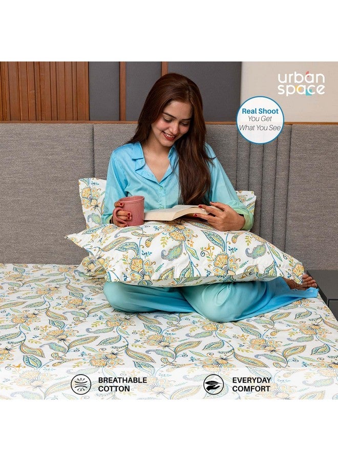 Urban Space ملاءة سرير قطنية مزخرفة من أوربان سبيس سيرين 200 TC للسرير المزدوج، حجم كوين مع 2 غطاء وسادة (أيريس أزرق، 88 × 100 بوصة) - Image 5