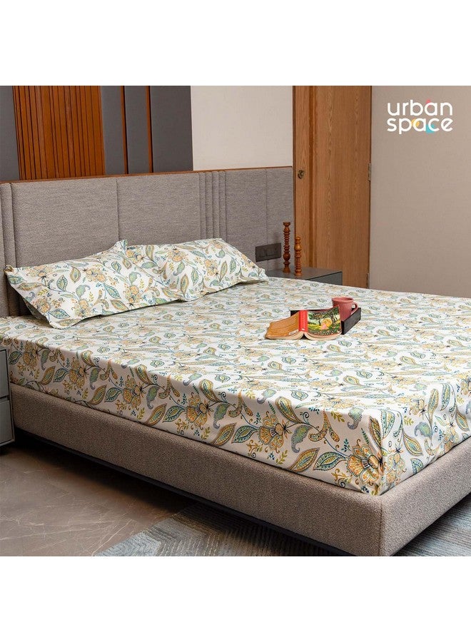 Urban Space ملاءة سرير قطنية مزخرفة من أوربان سبيس سيرين 200 TC للسرير المزدوج، حجم كوين مع 2 غطاء وسادة (أيريس أزرق، 88 × 100 بوصة) - Image 2