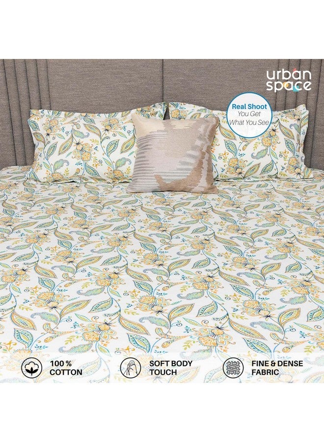 Urban Space ملاءة سرير قطنية مزخرفة من أوربان سبيس سيرين 200 TC للسرير المزدوج، حجم كوين مع 2 غطاء وسادة (أيريس أزرق، 88 × 100 بوصة) - Image 3