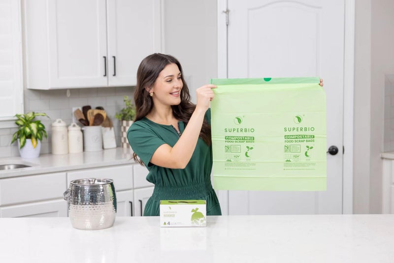 SUPERBIO 4 Gallon Compostable Drawstring Food Scrap Bags,15.1 Liter, 40 Count, 0.9 Mil,Heavy Duty Waste Bags, BPI, Seedling and OK compost INDUSTRIAL - Image 3
