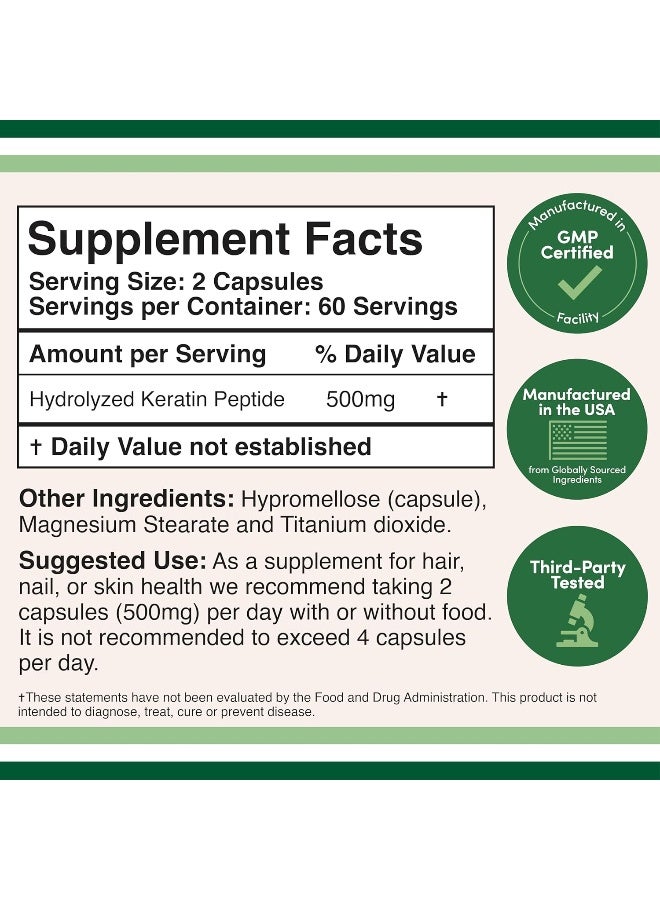 Double Wood Supplements Keratin Hair Growth Vitamin (500mg per Serving, 120 Pills) Keratin Hair Treatment for Men and Women (Vital Protein for Hair, Skin, and Nails) by Double Wood Supplements - Image 2