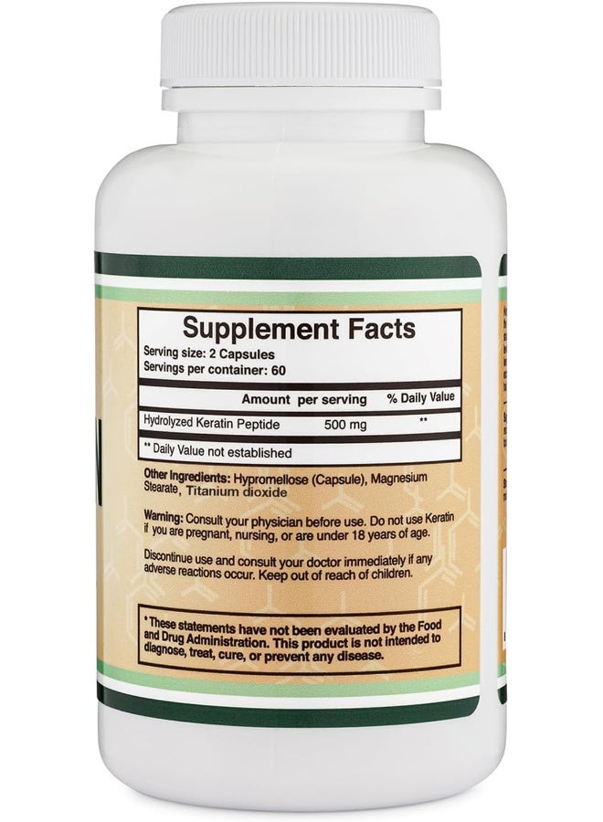 Double Wood Supplements Keratin Hair Growth Vitamin (500mg per Serving, 120 Pills) Keratin Hair Treatment for Men and Women (Vital Protein for Hair, Skin, and Nails) by Double Wood Supplements - Image 3