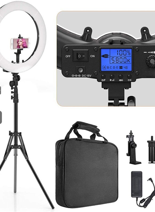 Pixel Ring Light, 19" Bi-Color LCD Display Ring Light with Stand, 55W 3000-5800K CRI≥97 Light Ring for Vlogging Selfie-Portrait Live Stream Video Photography Shooting - Image 1