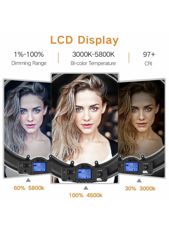 Pixel Ring Light, 19" Bi-Color LCD Display Ring Light with Stand, 55W 3000-5800K CRI≥97 Light Ring for Vlogging Selfie-Portrait Live Stream Video Photography Shooting - Image 3