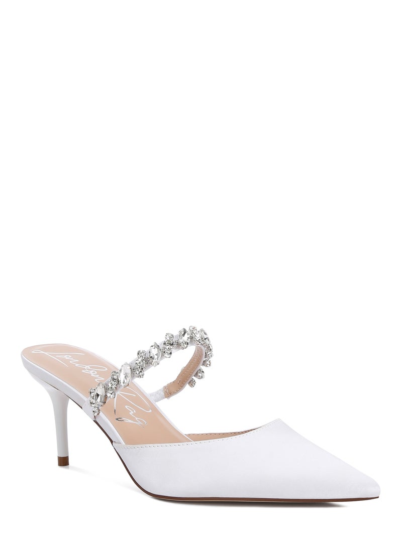 London Rag Diamante Stiletto Mules Sandals in White  - Image 2