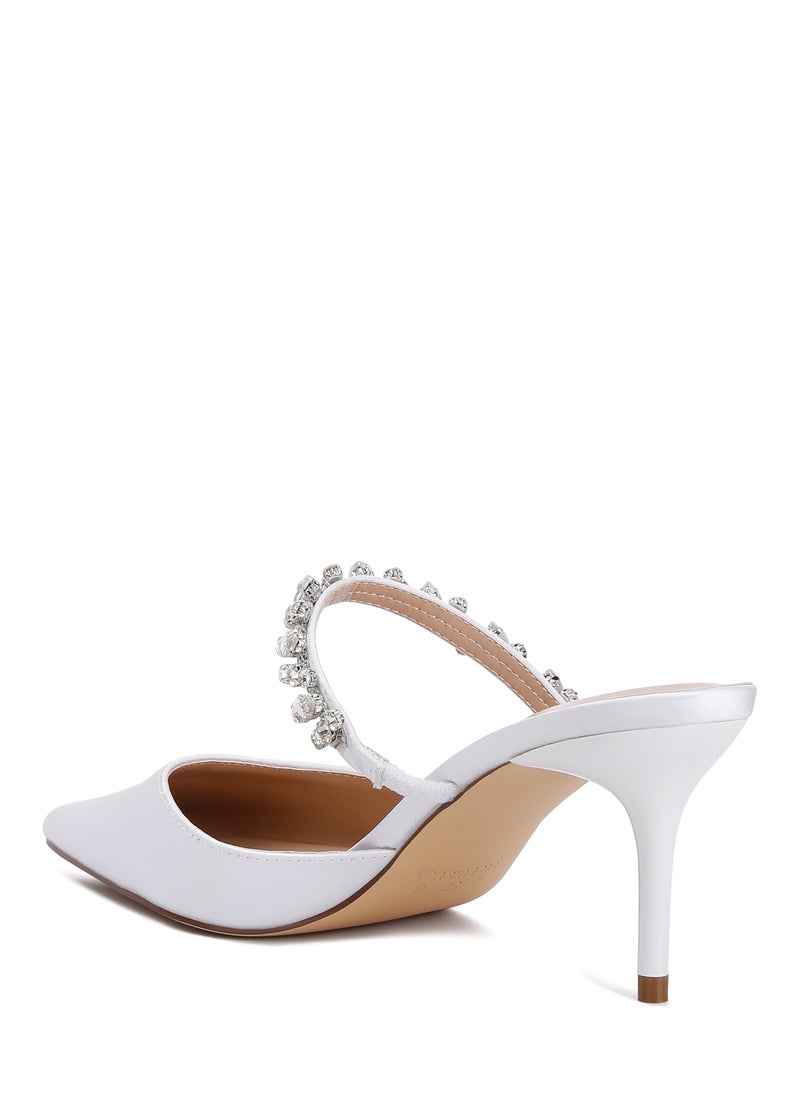 London Rag Diamante Stiletto Mules Sandals in White  - Image 3