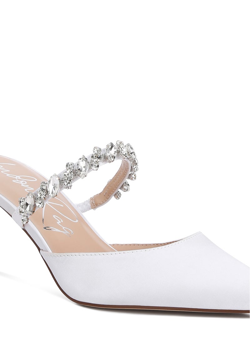 London Rag Diamante Stiletto Mules Sandals in White  - Image 5