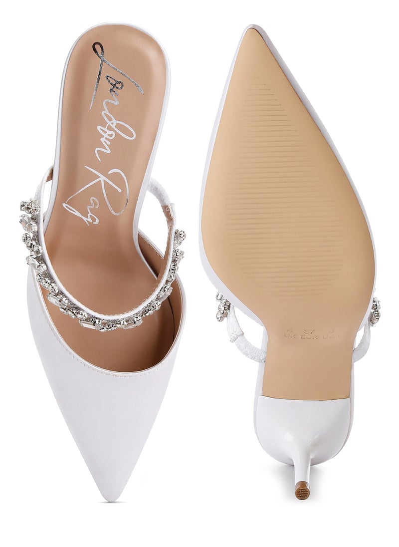 London Rag Diamante Stiletto Mules Sandals in White  - Image 4
