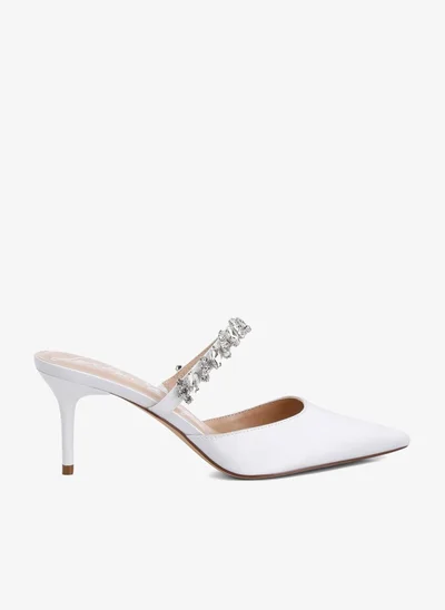 London Rag Diamante Stiletto Mules Sandals in White